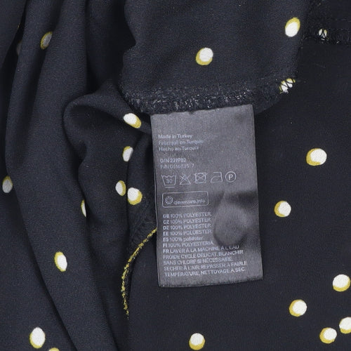 H&M Women's Black Polka Dot High Neck Long Sleeve Blouse Size 8