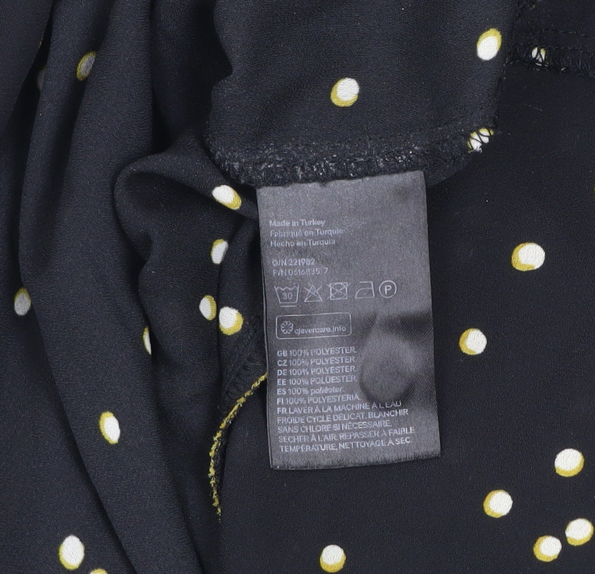 H&M Women's Black Polka Dot High Neck Long Sleeve Blouse Size 8