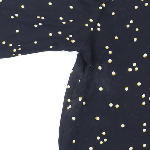 H&M Women's Black Polka Dot High Neck Long Sleeve Blouse Size 8