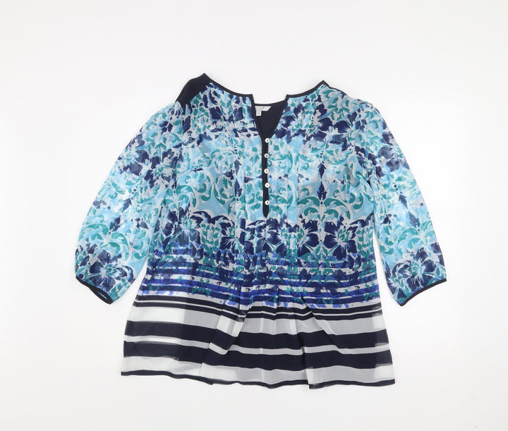 Marks and Spencer Per Una Women's Blue Floral Tunic Blouse Size 14