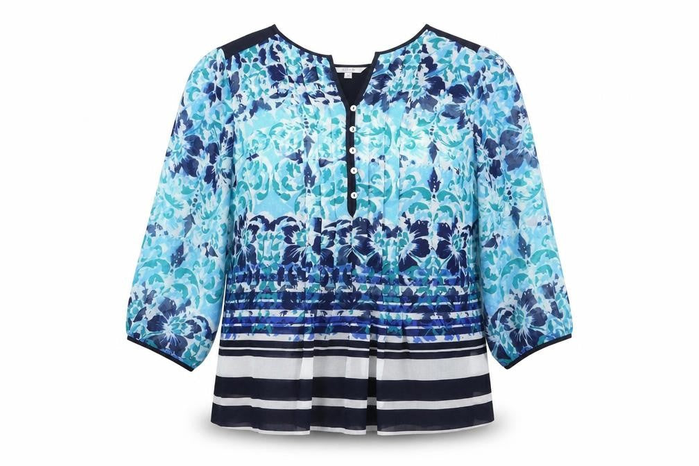 Front view of Marks & Spencer Per Una Women's Blue Floral Tunic Blouse, size 14