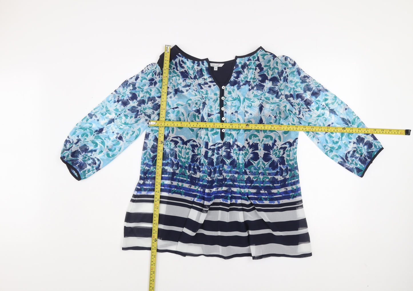 Marks and Spencer Per Una Women's Blue Floral Tunic Blouse Size 14