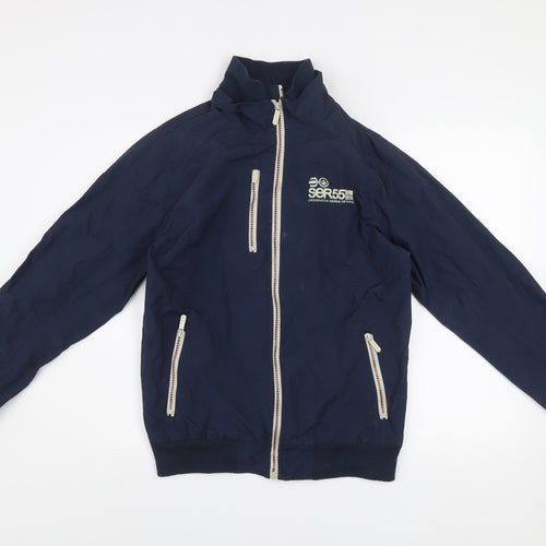 Crosshatch Men Blue M Bomber Jacket Full Zip Nylon Casual