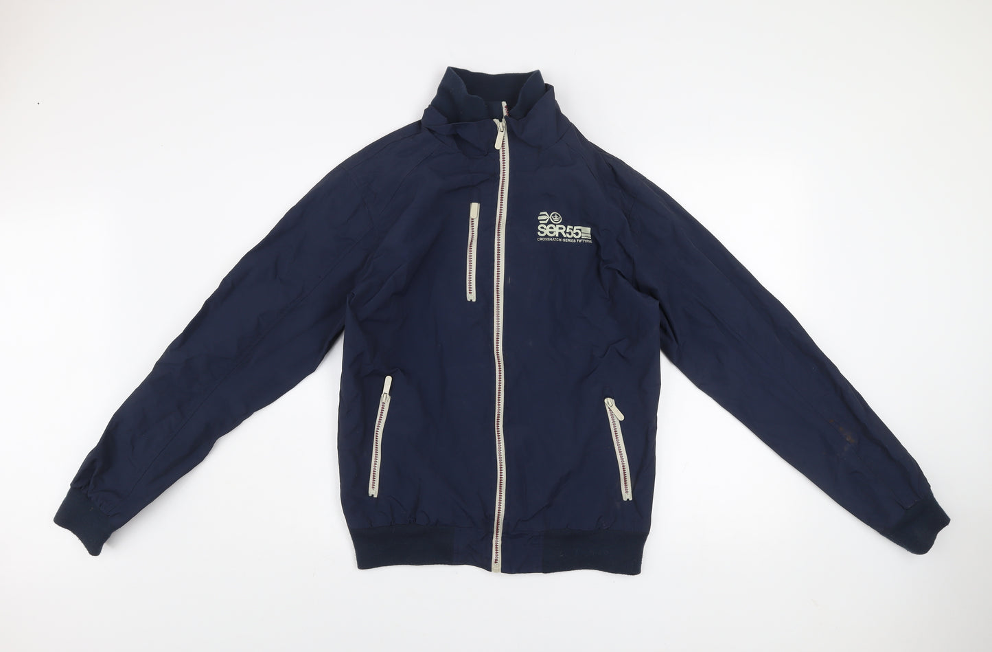 Crosshatch Men Blue M Bomber Jacket Full Zip Nylon Casual