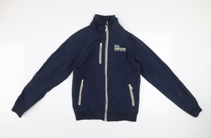Crosshatch Men Blue M Bomber Jacket Full Zip Nylon Casual