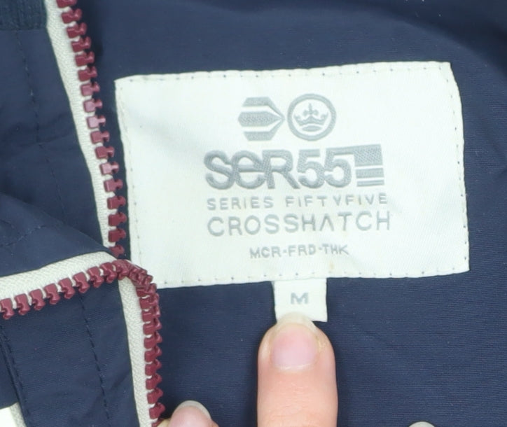 Crosshatch Men Blue M Bomber Jacket Full Zip Nylon Casual