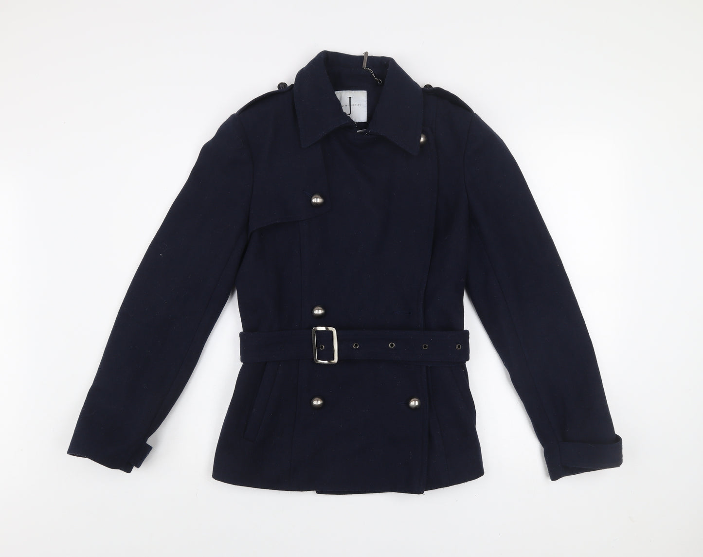 Jasper Conran Women's Navy Wool Blend Belted Trench Coat Size 12