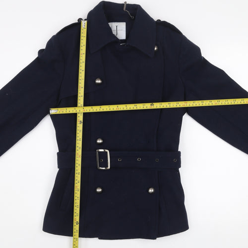 Jasper Conran Women's Navy Wool Blend Belted Trench Coat Size 12