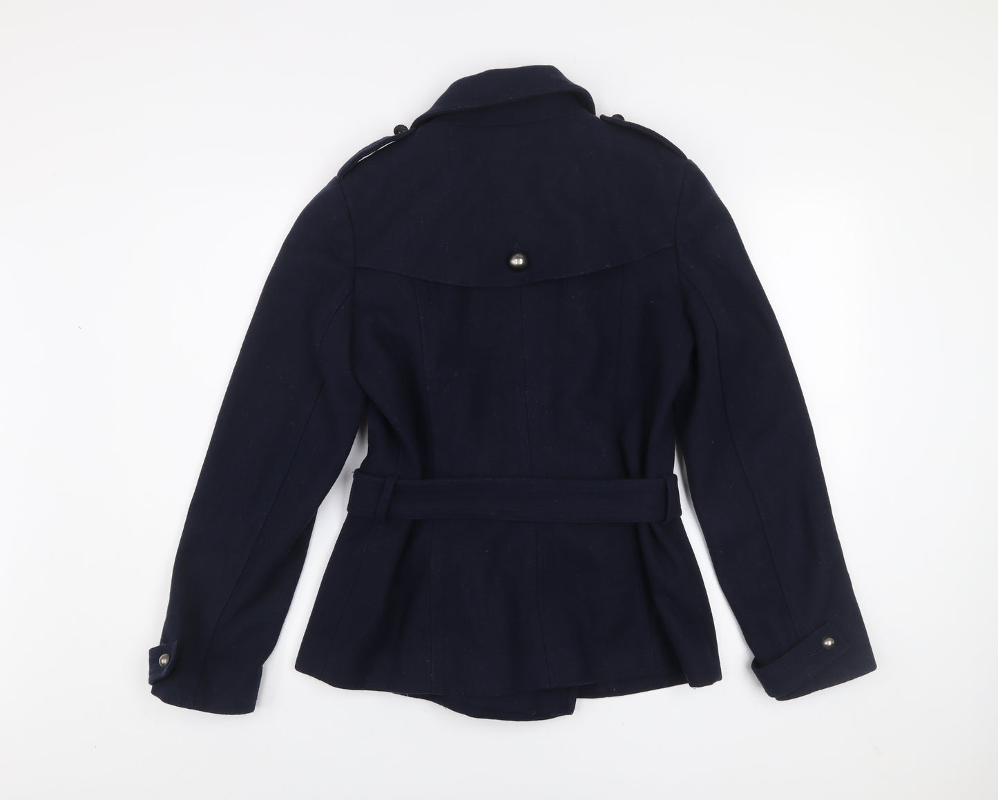 Jasper Conran Women's Navy Wool Blend Belted Trench Coat Size 12