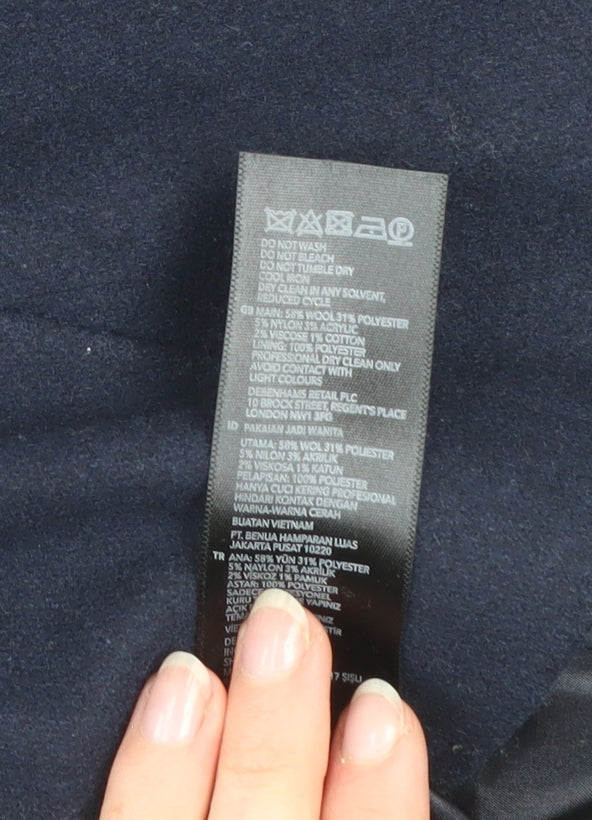 Jasper Conran Women's Navy Wool Blend Belted Trench Coat Size 12