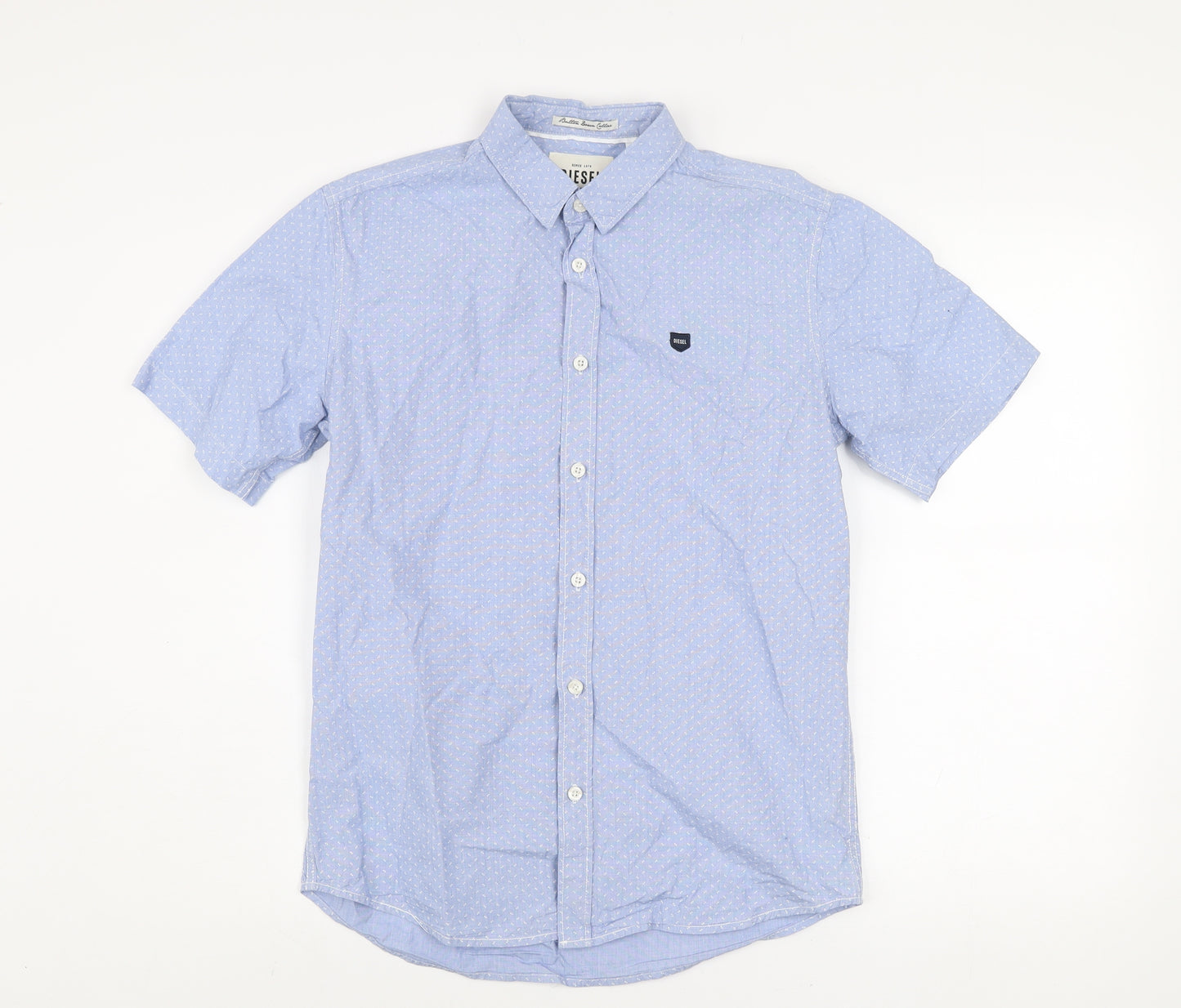 Diesel Men's Blue Short Sleeve Button-Up Cotton Shirt Size S