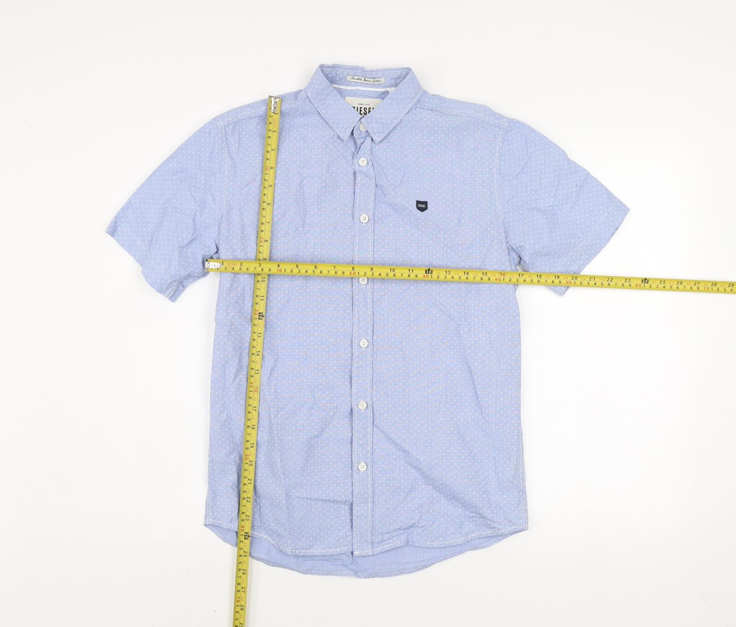 Diesel Men's Blue Short Sleeve Button-Up Cotton Shirt Size S