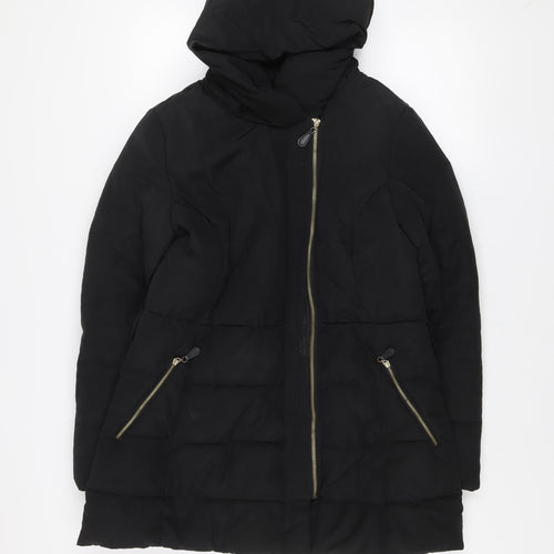 Dunnes Women's Black Hooded Mid-Length Puffer Coat Size 12