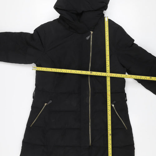 Dunnes Women's Black Hooded Mid-Length Puffer Coat Size 12