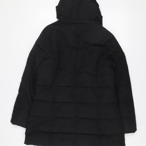 Dunnes Women's Black Hooded Mid-Length Puffer Coat Size 12