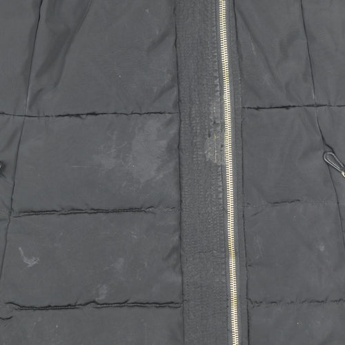 Dunnes Women's Black Hooded Mid-Length Puffer Coat Size 12
