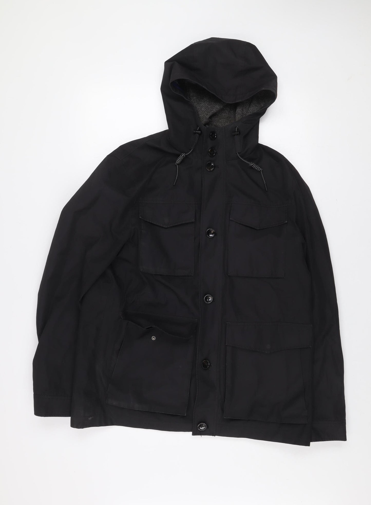 Ted Baker Men's Black L Hooded Parka Jacket Cotton Blend Lined