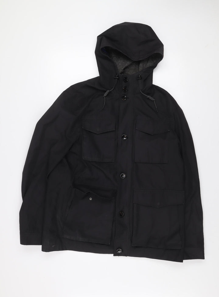 Ted Baker Men's Black L Hooded Parka Jacket Cotton Blend Lined