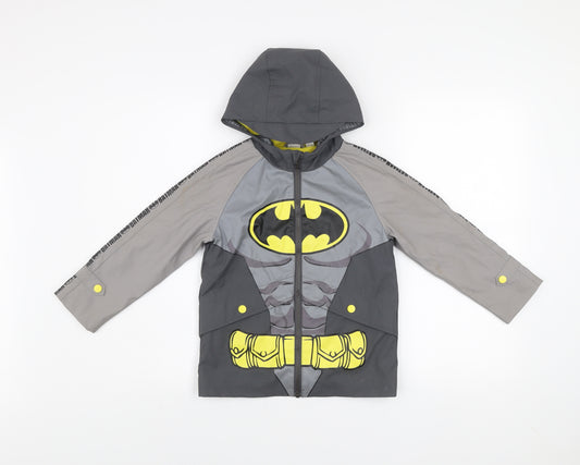 DC Comics Boys Grey Batman Hooded Rain Coat Jacket 5-6 Years