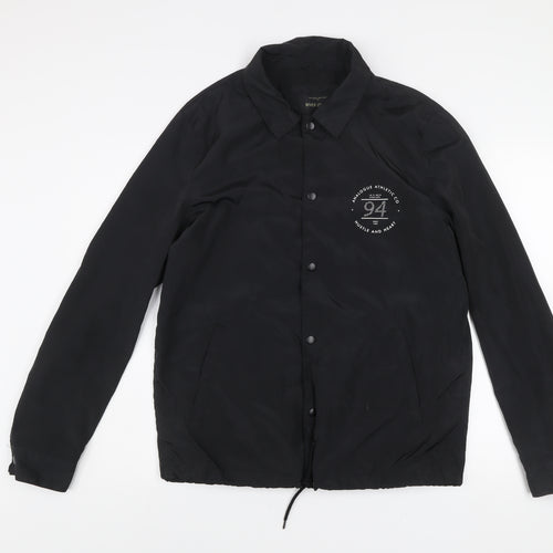 River Island Men's Black Coach Jacket M NYC Logo Casual Lightweight