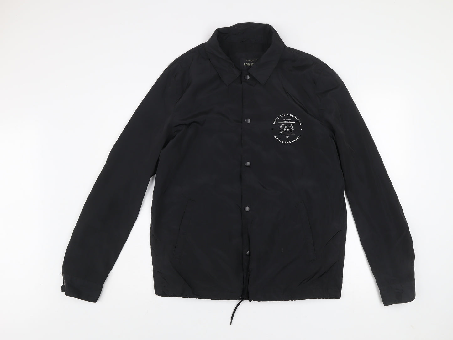 River Island Men's Black Coach Jacket M NYC Logo Casual Lightweight