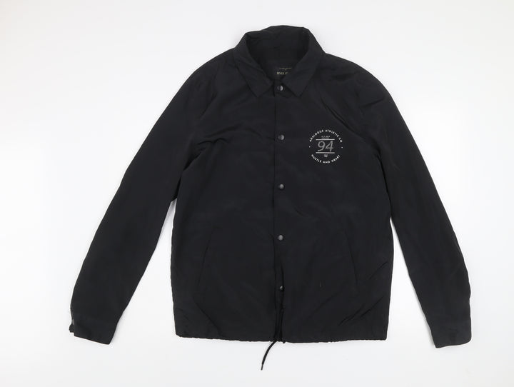 River Island Men's Black Coach Jacket M NYC Logo Casual Lightweight