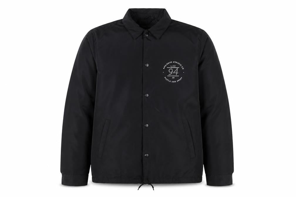 Front view of River Island Men's Black Coach Jacket M NYC Logo Casual Lightweight