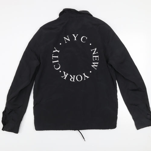 River Island Men's Black Coach Jacket M NYC Logo Casual Lightweight