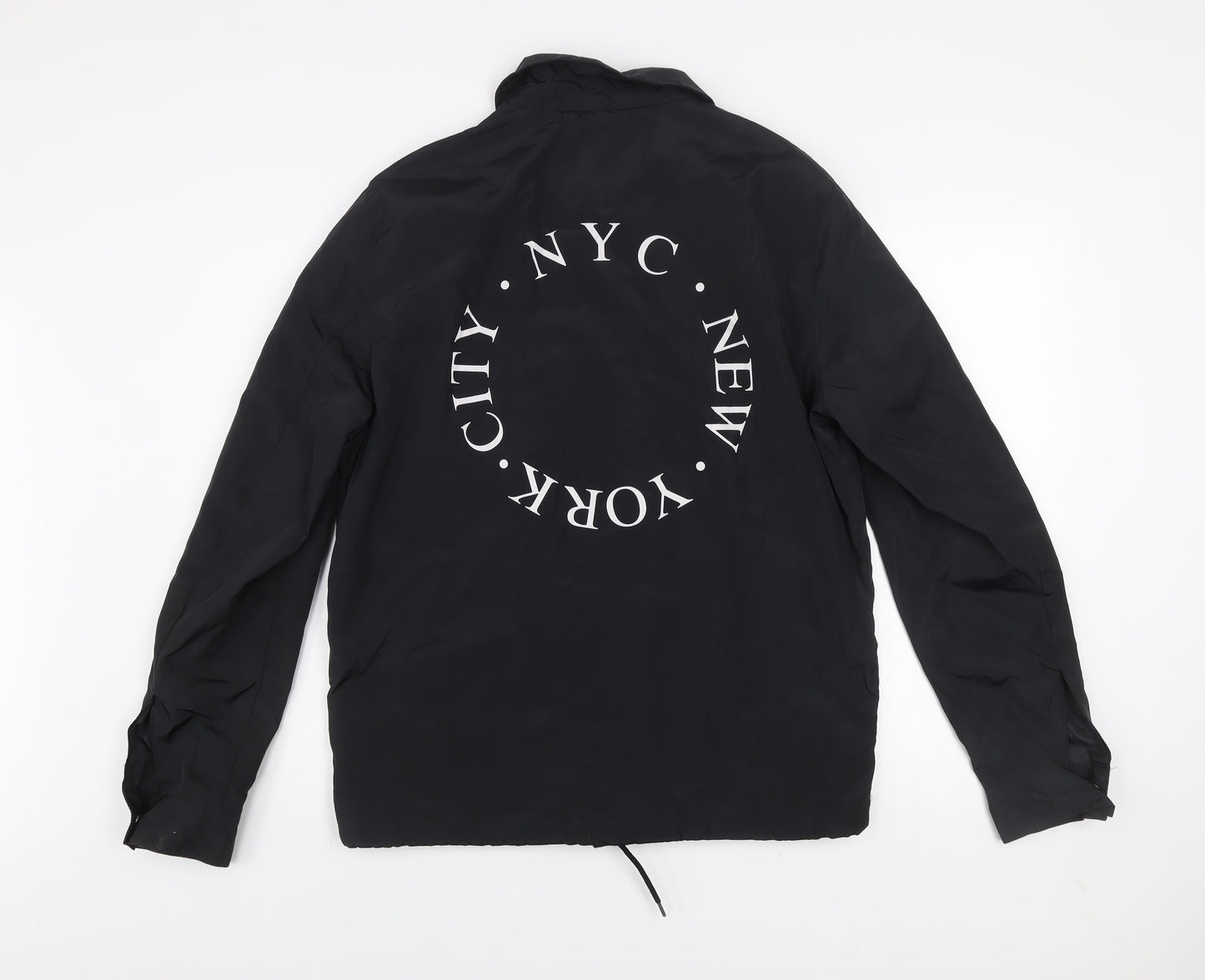 River Island Men's Black Coach Jacket M NYC Logo Casual Lightweight