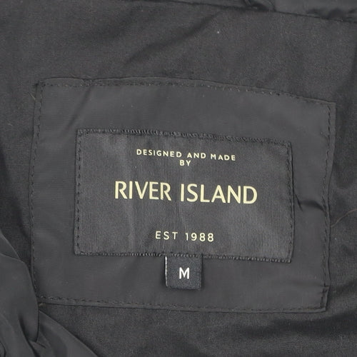River Island Men's Black Coach Jacket M NYC Logo Casual Lightweight