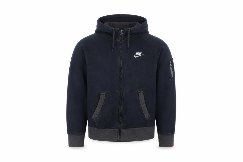 Front view of Nike Men's Blue Hooded Full Zip Activewear Jacket, size M