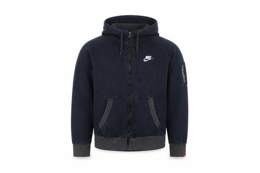 Front view of Nike Men's Blue Hooded Full Zip Activewear Jacket, size M