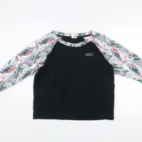 Vans Womens Black Floral Raglan Sweatshirt M Cotton Blend