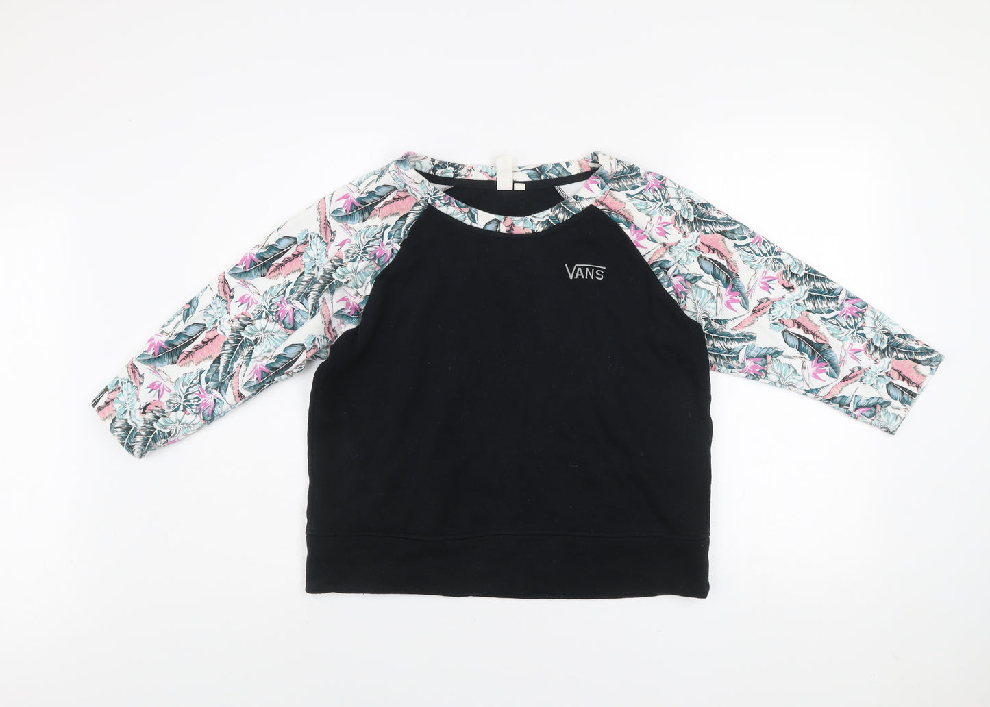 Vans Womens Black Floral Raglan Sweatshirt M Cotton Blend