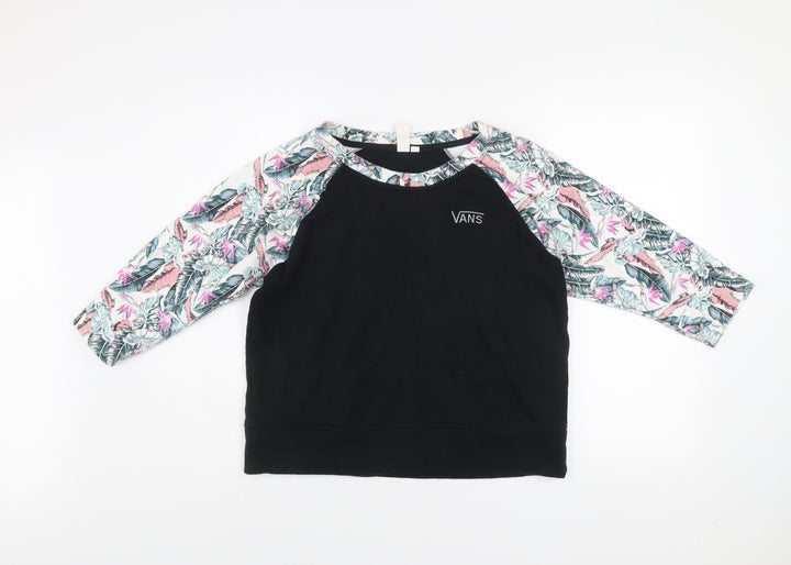 Vans Womens Black Floral Raglan Sweatshirt M Cotton Blend