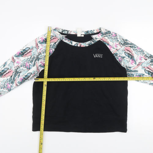 Vans Womens Black Floral Raglan Sweatshirt M Cotton Blend