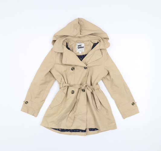 Vertbaudet Girls Beige Hooded Trench Coat 8 Years Belted Double-Breasted
