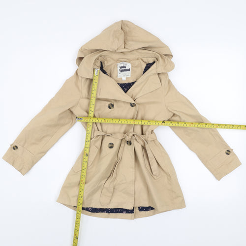 Vertbaudet Girls Beige Hooded Trench Coat 8 Years Belted Double-Breasted