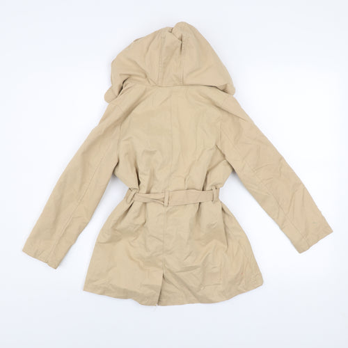 Vertbaudet Girls Beige Hooded Trench Coat 8 Years Belted Double-Breasted