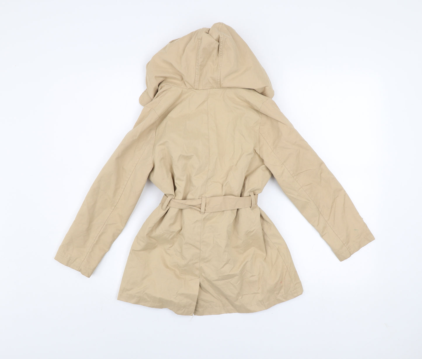 Vertbaudet Girls Beige Hooded Trench Coat 8 Years Belted Double-Breasted