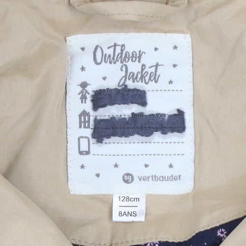 Vertbaudet Girls Beige Hooded Trench Coat 8 Years Belted Double-Breasted