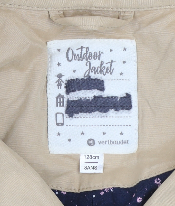 Vertbaudet Girls Beige Hooded Trench Coat 8 Years Belted Double-Breasted