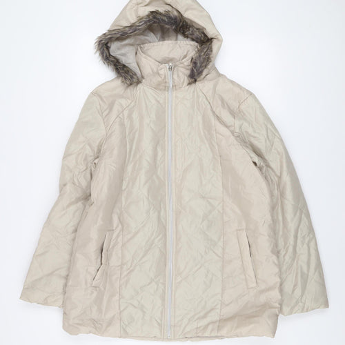 Anne De Lançay Women's Beige Faux Fur Hooded Quilted Puffer Coat M