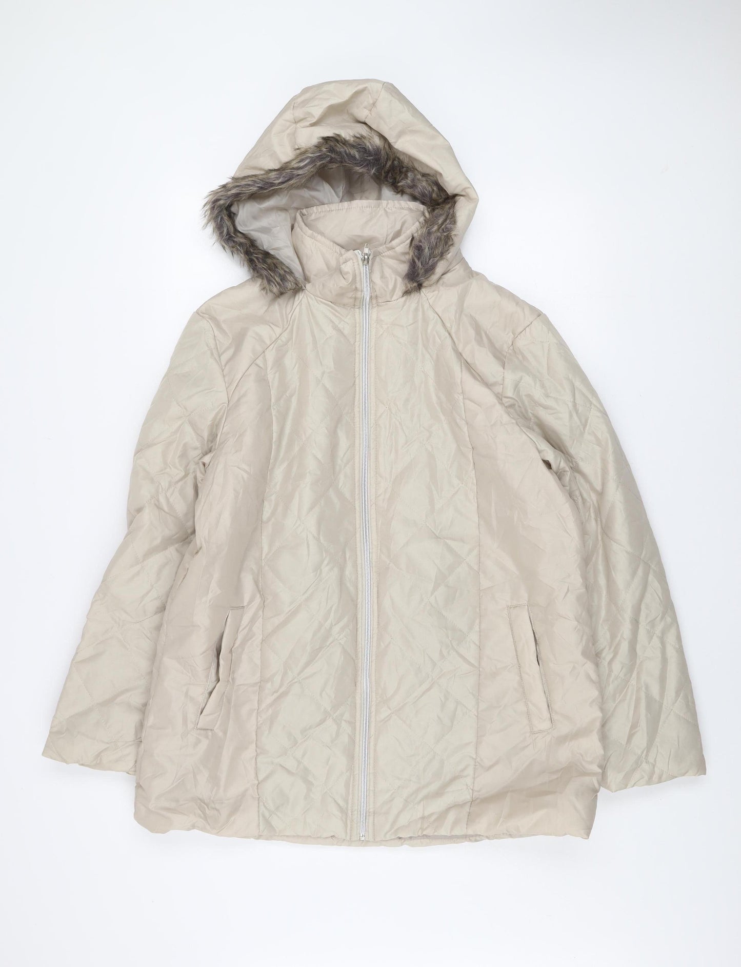 Anne De Lançay Women's Beige Faux Fur Hooded Quilted Puffer Coat M