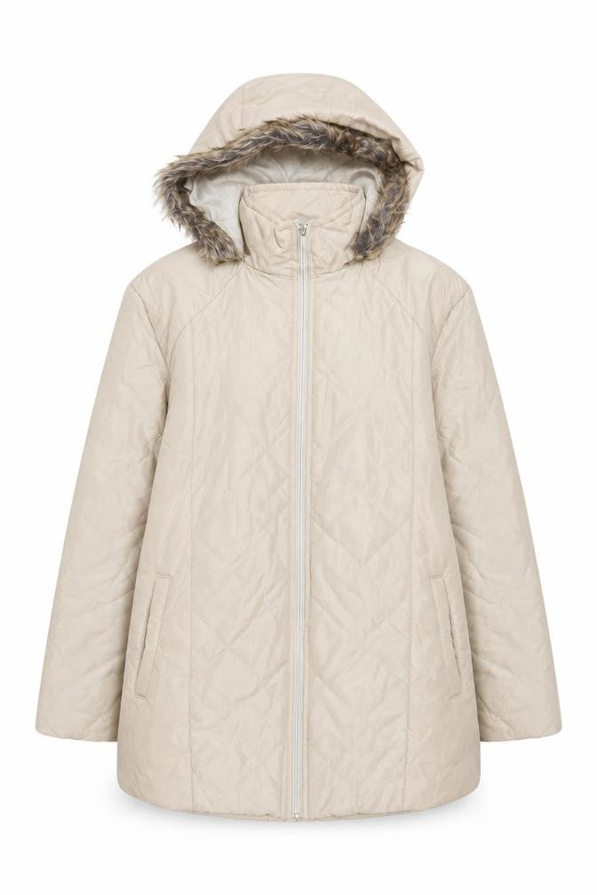 Anne De Lançay Women's Beige Faux Fur Hooded Quilted Puffer Coat M