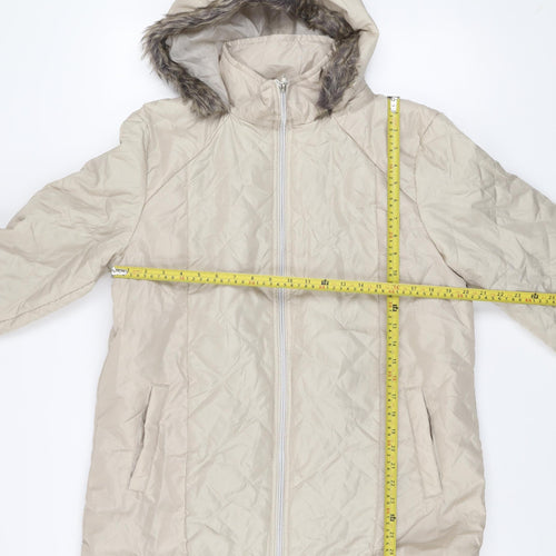 Anne De Lançay Women's Beige Faux Fur Hooded Quilted Puffer Coat M