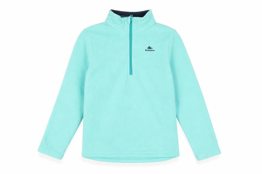 Front view of Quechua girls’ blue 7-8 years fleece 1/4 zip pullover sweatshirt