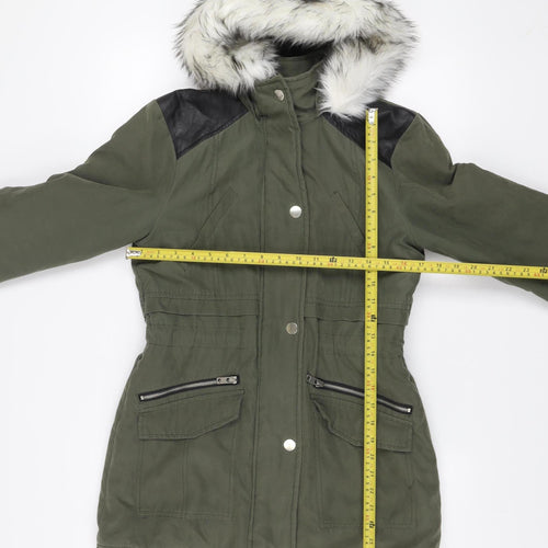 New Look Girls Green 12-13 Years Hooded Faux Fur Lined Parka Coat