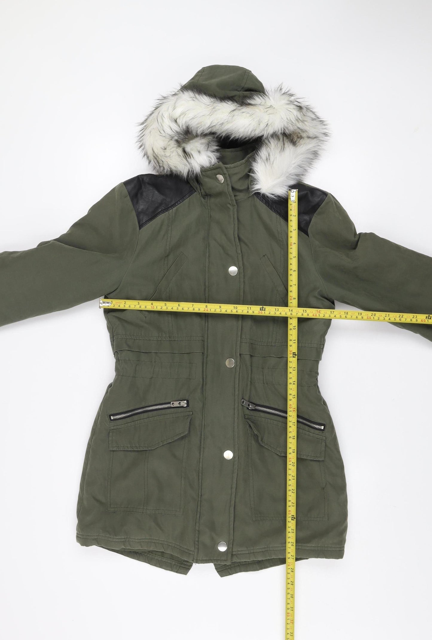 New Look Girls Green 12-13 Years Hooded Faux Fur Lined Parka Coat