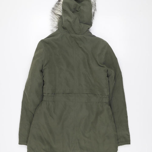 New Look Girls Green 12-13 Years Hooded Faux Fur Lined Parka Coat